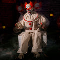 Halloween Animatronic Sitting Clown, Halloween Animated Decorations with Sound Activated, Creepy Sound, Light Up Eyes, Scary Move, Haunted House