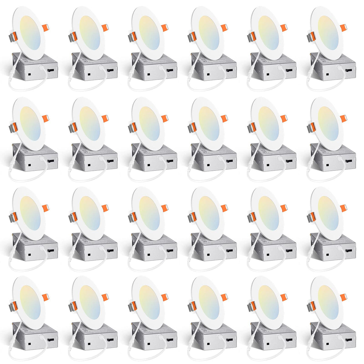 Amico 24 Pack 4 Inch LED Recessed Light with Junction Box, 5CCT, 800LM, 10W