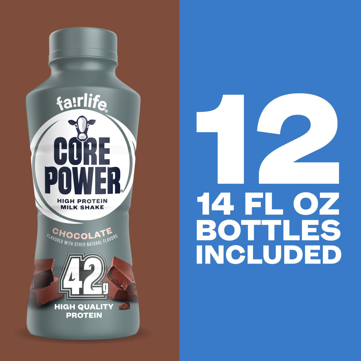 Core Power Fairlife Elite 42g High Protein Milk Shakes For kosher diet, Ready to Drink for Workout Recovery, Chocolate, 14 Fl Oz (Pack of 12), Liquid