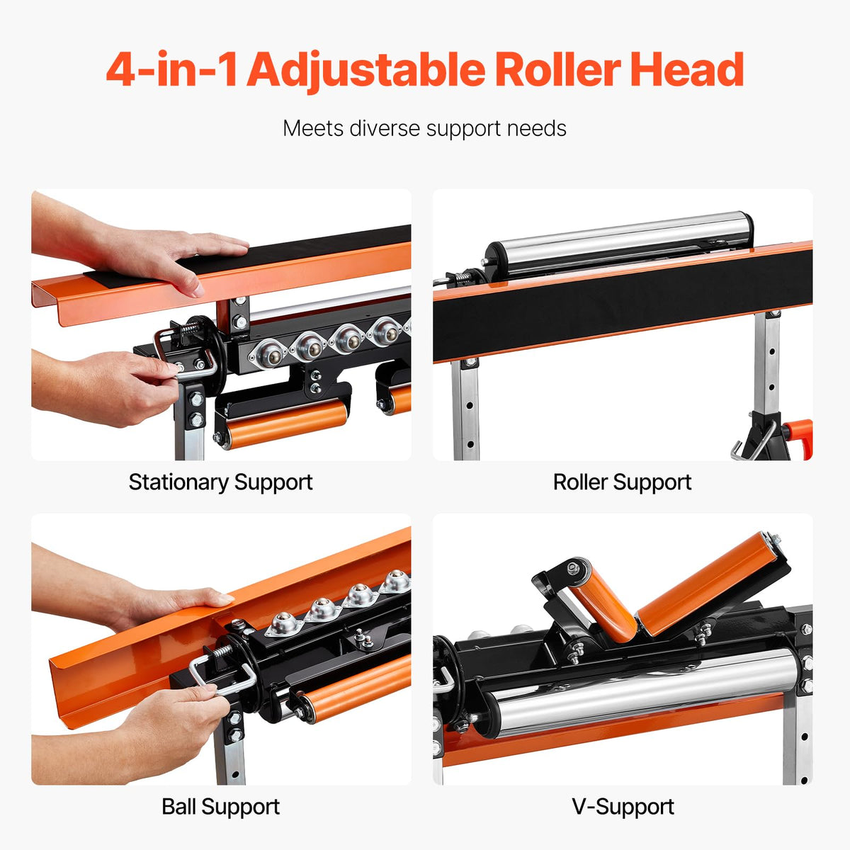 VEVOR 4-in-1 Roller Stand, 440 lb Load Capacity, 33-50 in Adjustable Height, Folding Heavy Duty with Rack & Polished Multi-Directional Roller Head
