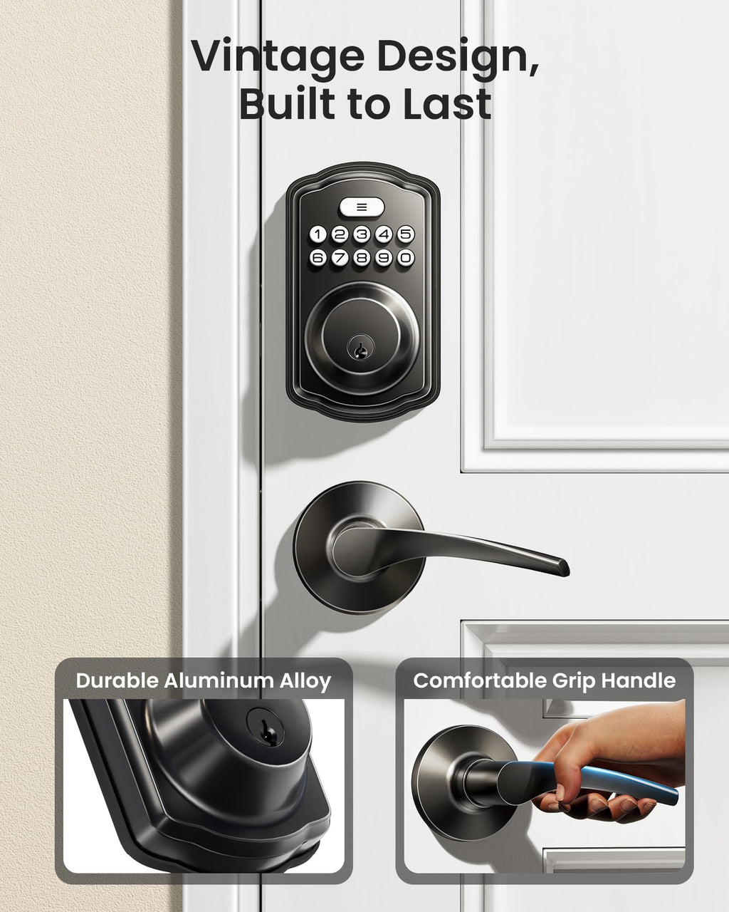 Veise KS01B Keypad Door Lock with 2 Lever Handles Set, Matte Black
