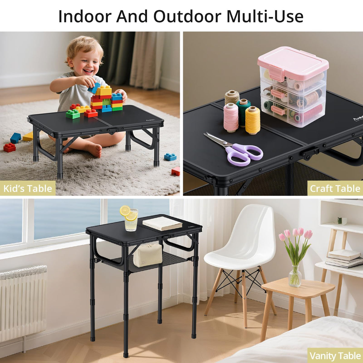 Folding Camping Table, 24"X 16" Adjustable Height Small Folding Table