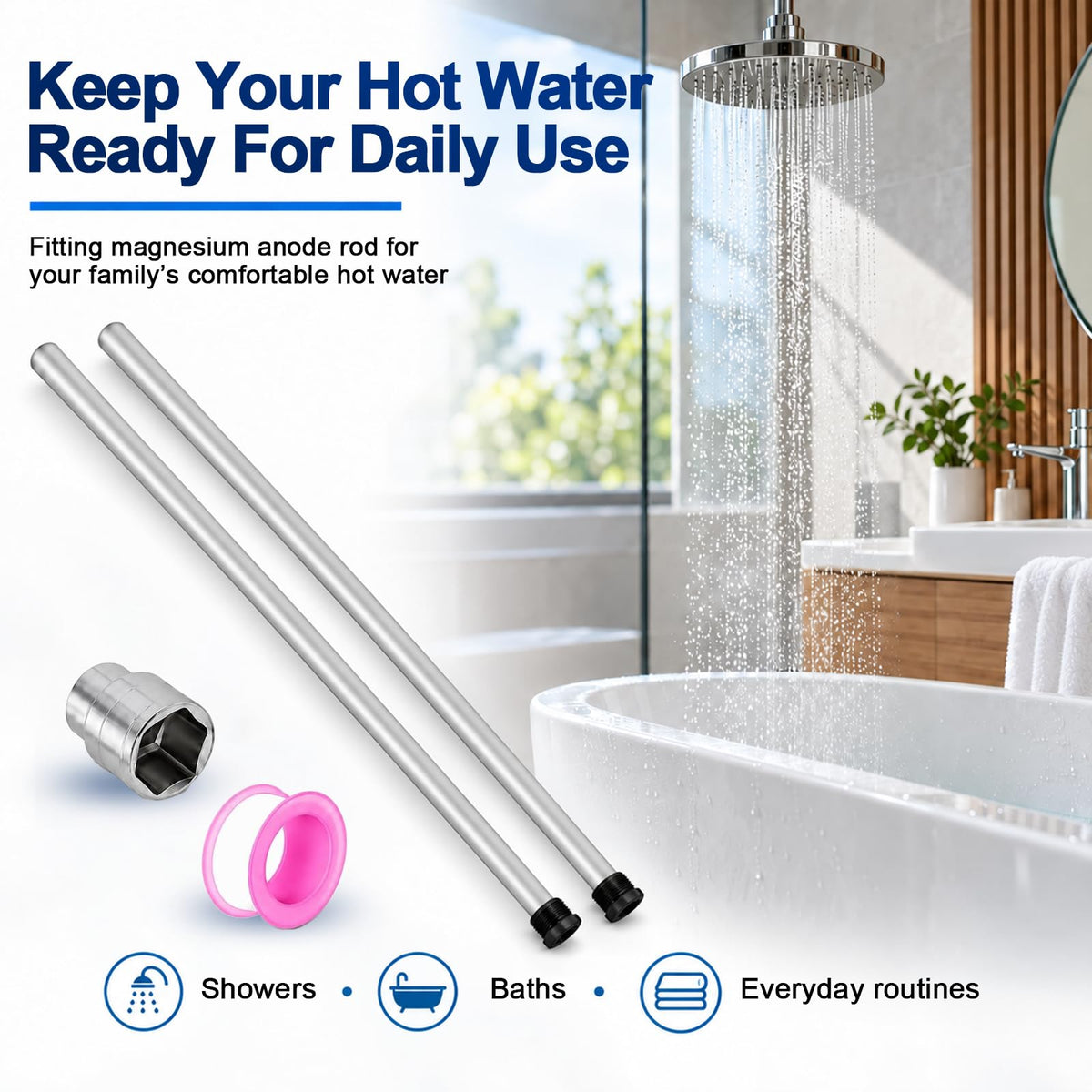 32" Magnesium Anode Rod for Hot Water Heater, 3/4" NPT