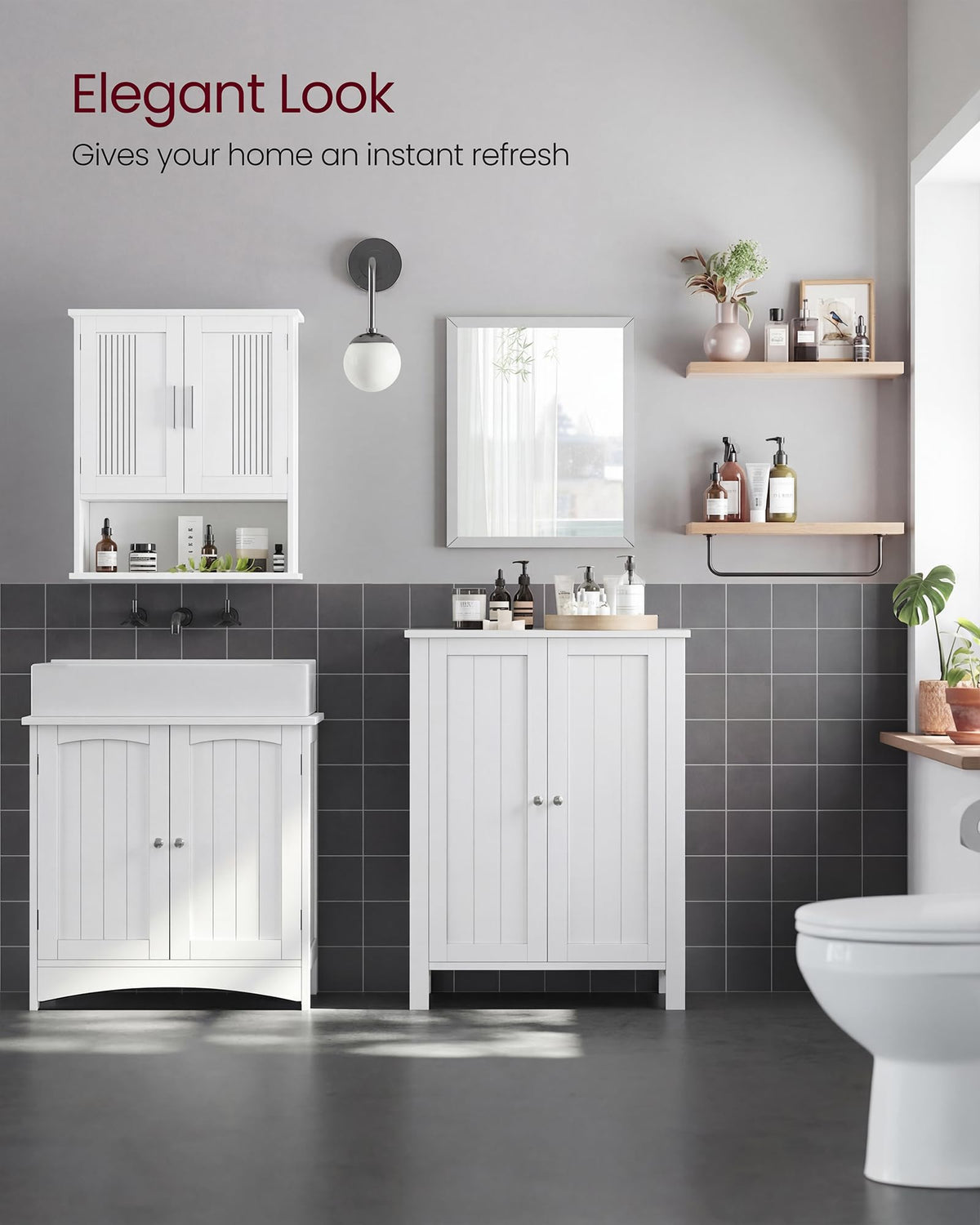 VASAGLE Bathroom Floor Storage Cabinet, 2 Doors , Cloud White