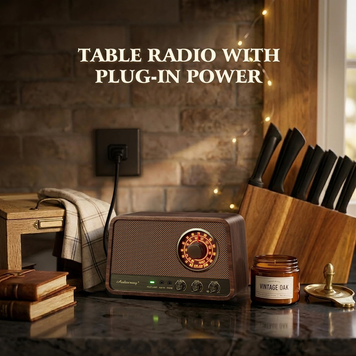 Vintage Wood AM FM Bluetooth Radio,10W Powerful Sound, Espresso