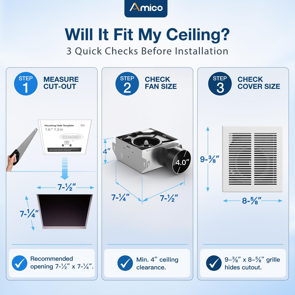 Amico Bathroom Exhaust Fan 2 Pack, 80 CFM, 1.0 Sones - UL Certified
