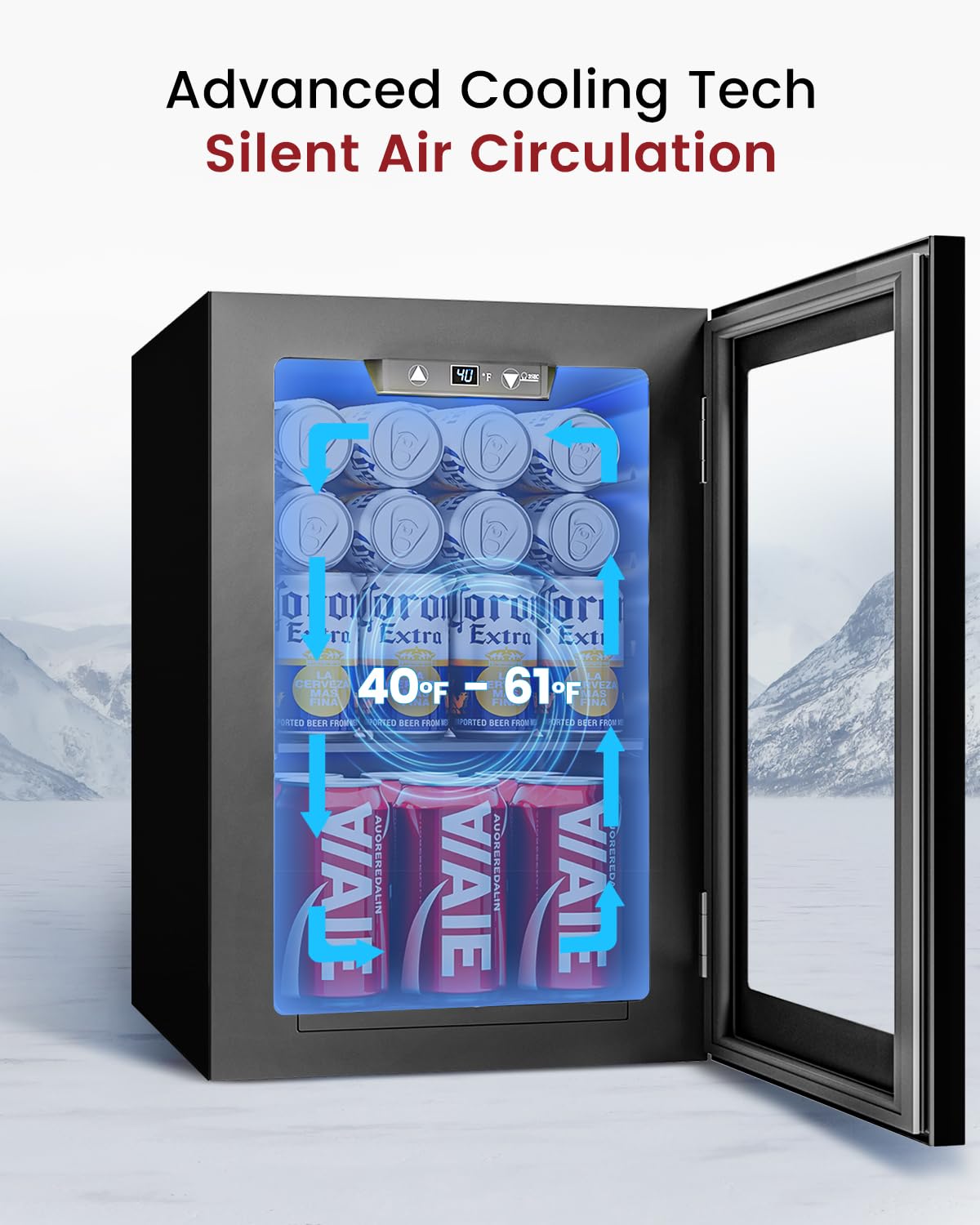 Feelfunn 24 Can Beverage Refrigerator,18L Mini Fridge, Black