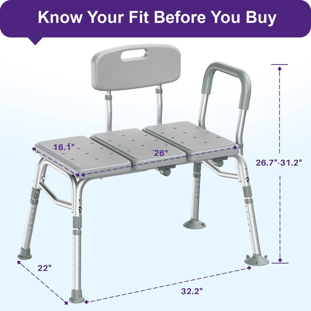 Kekoy Tub Transfer Bench for Bathtub and Showers, Adjustable Shower Bench, Bath Shower Chair Seat 400LBs for Elderly, Adults and Disabled