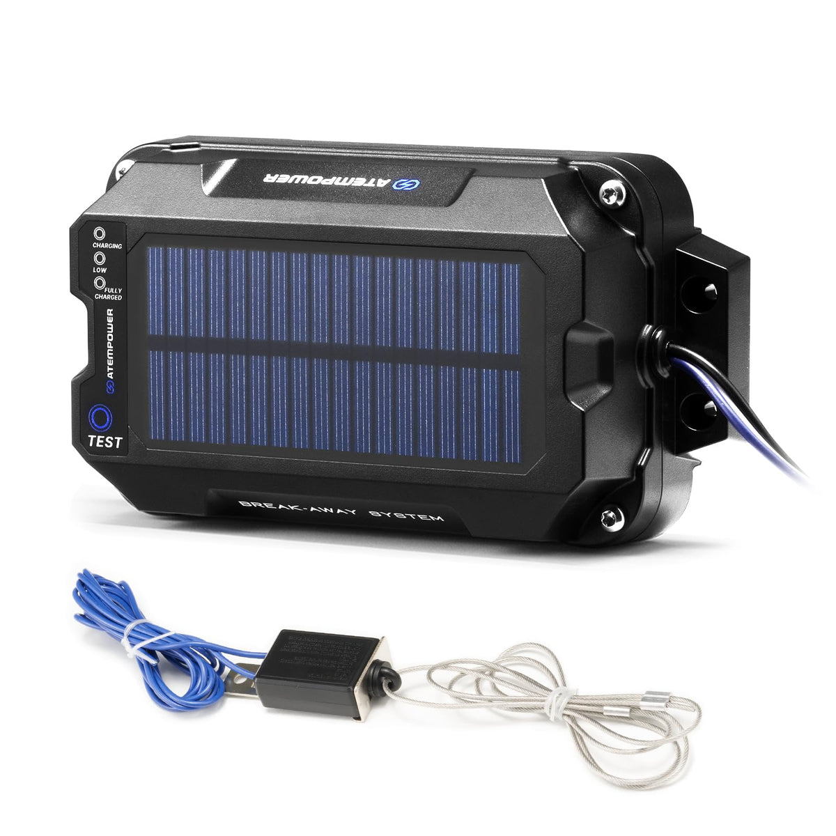 ATEM POWER Trailer Brake Controller Kit with Switch 12V 3AH LifePO4 Lithium Battery Trailer Breakaway Kit Brake Controller Bulit-in Solar Panel LED