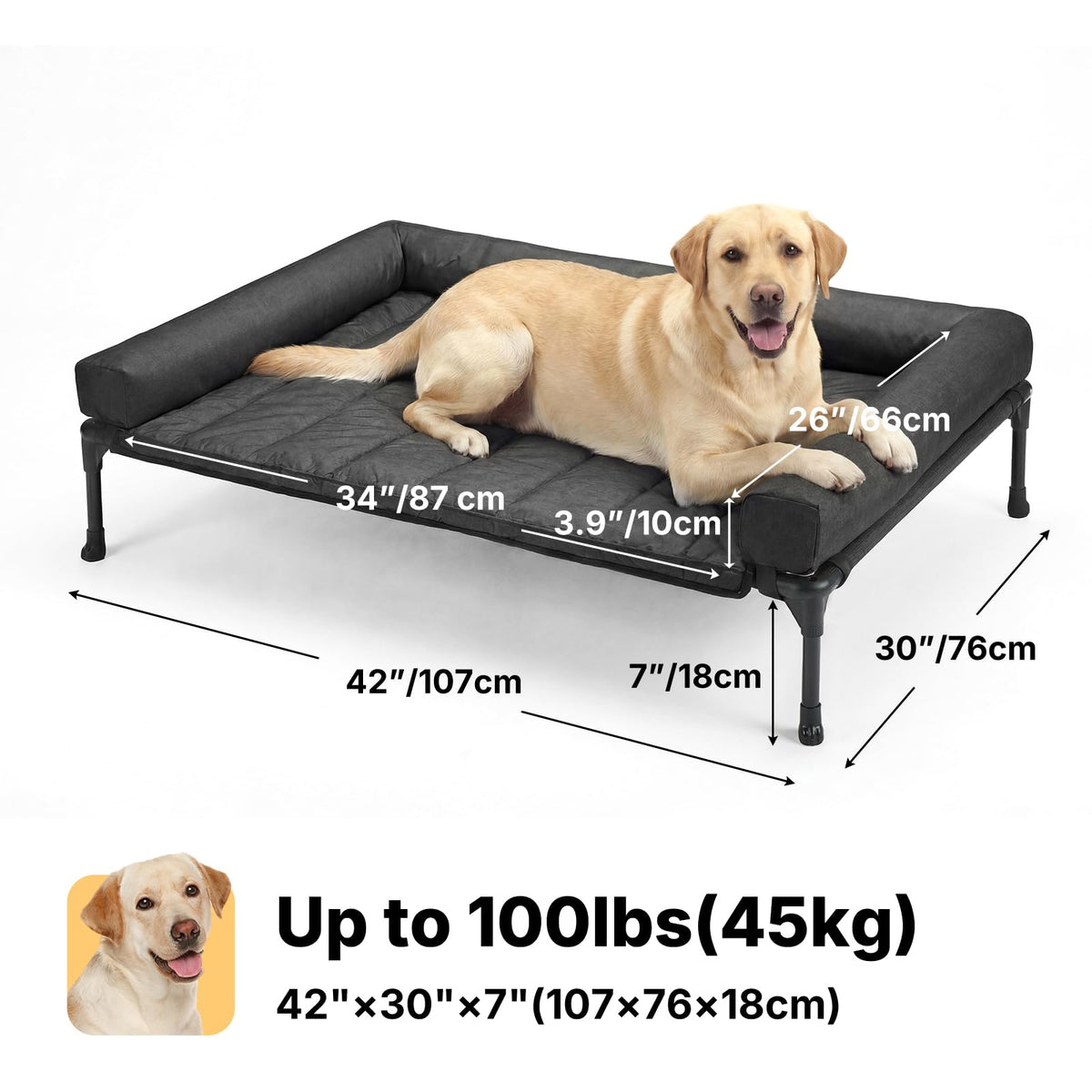 Veehoo Outdoor Elevated Dog Bed with Waterproof Bolster Cushion, Cooling