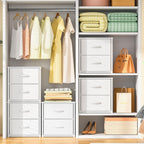 2-Pack Stackable Storage Drawers (4 Drawers Total), White Closet Organizer with Wooden Top & Metal Frame, Freestanding or Stackable Dresser for