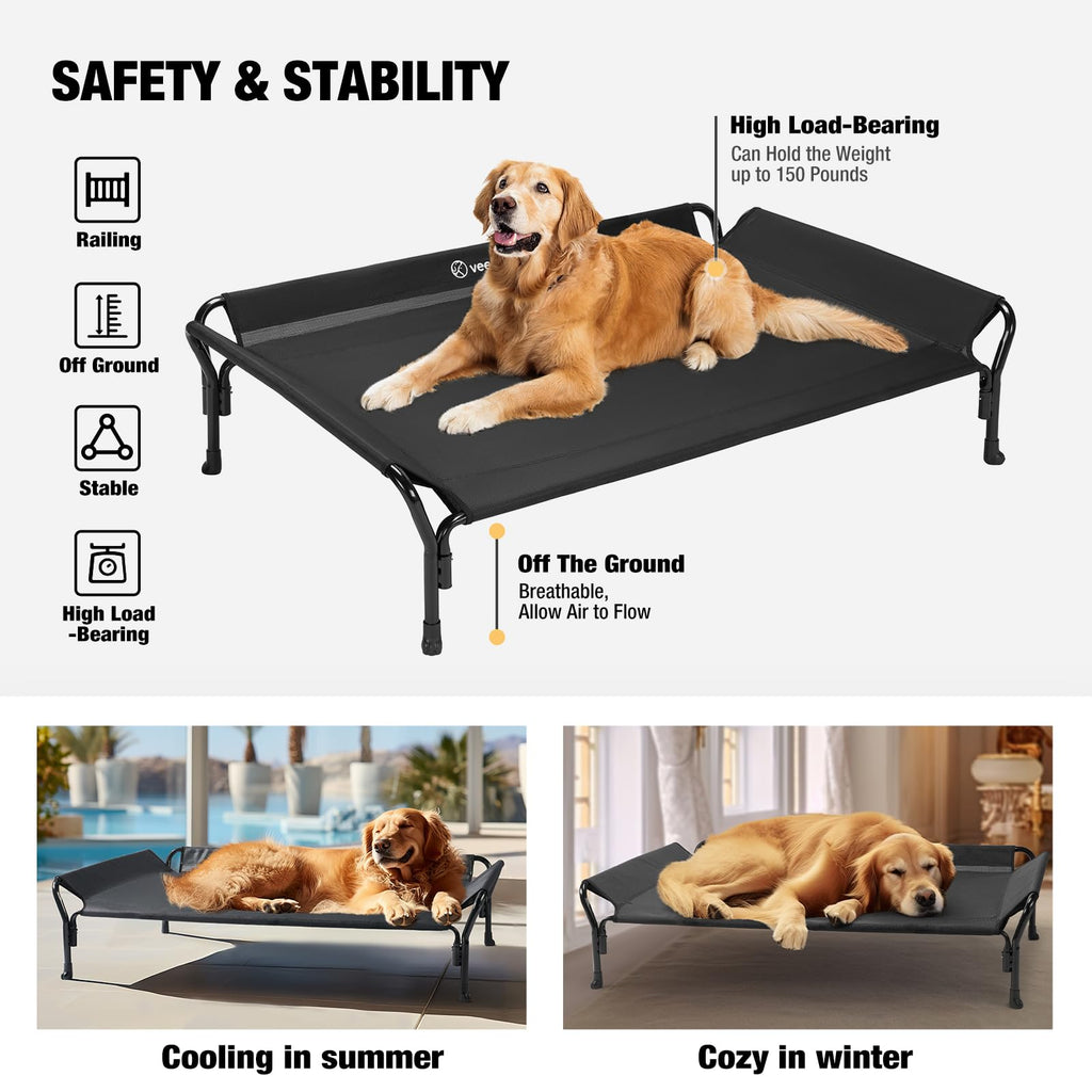 Veehoo Cooling Elevated Dog Bed, Raised Dog Cot with Guardrail & Headrest