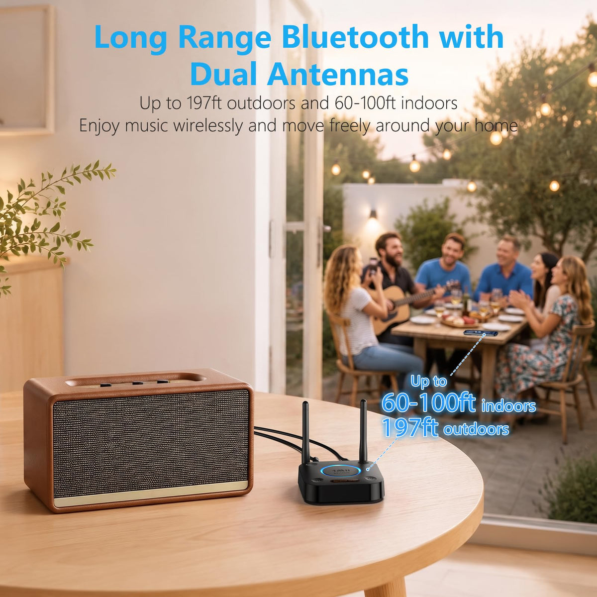 [Upgraded] 1Mii B06Pro Long Range Bluetooth Receiver, HiFi Wireless Audio Adapter, Bluetooth 5.3 Receiver with 3D Surround aptX HD Low Latency