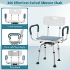 Swivel Shower Chair with Arms and Back, Heavy Duty Shower Seat for Inside Shower Stall and Bathtub, Height Adjustable Safety Bath Seat for Elderly