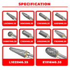 Tungsten Carbide Burr Set 1/4" Shank 10PC Double Cut Rotary Cutting Burrs Die Grinder Bits for Steel and Wood Working, Grinding, Carving, and