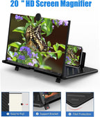 20" Screen Magnifier – 3D HD Cell Phone Magnifing Screen Enlarger Projector for Movies Videos and Gaming – Foldable Phone Stand Holder with Screen