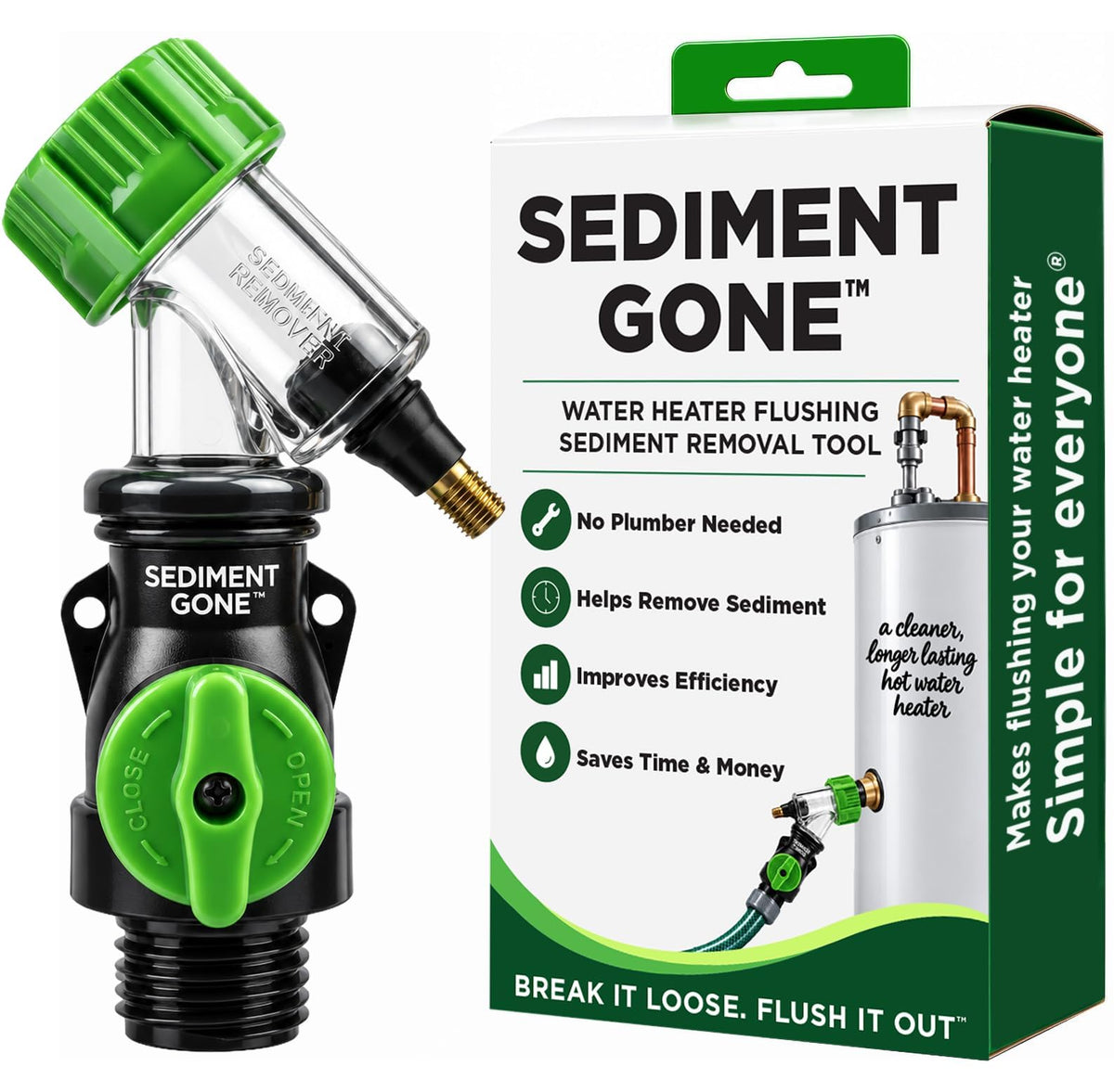 The Original Sediment Gone™ Water Heater Flush Kit & Sediment Removal Tool