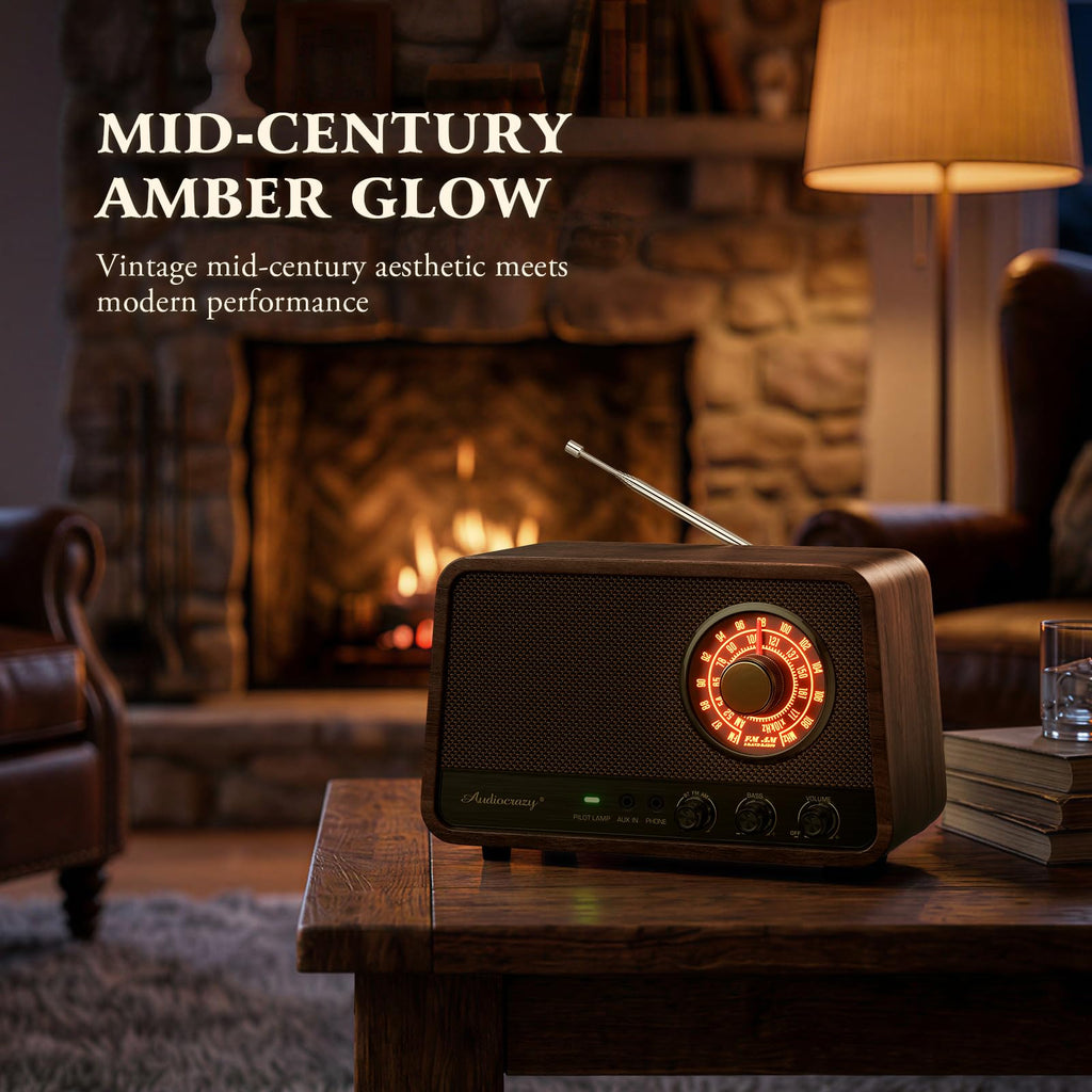 Vintage Wood AM FM Bluetooth Radio,10W Powerful Sound, Espresso