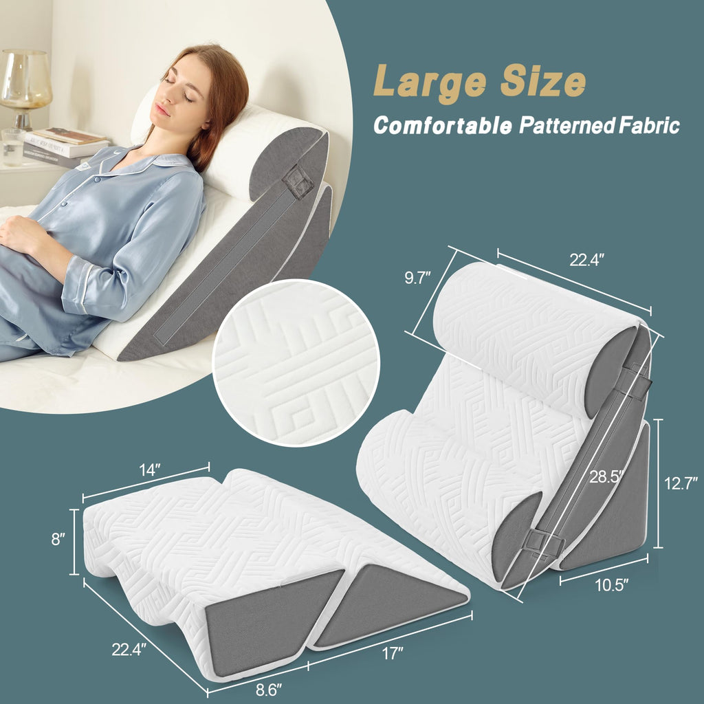 6pcs Orthopedic Bed Wedge Pillow Set for Sleeping, Post Surgery Foam for Body, Back and Leg Pain Relief Comfortable & Adjustable Support Pillows-Anti