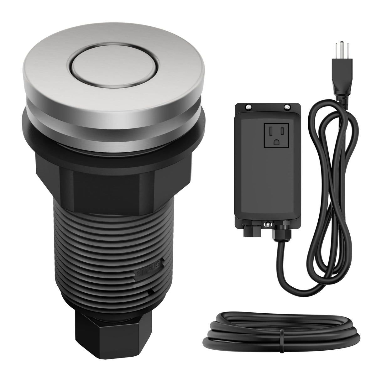 KRAUS Garbage Disposal Air Switch Kit in Spot-Free Stainless Steel with Push Button, AC Adapter, Power Cord, and Air Tube Included, KWDA-200SFS