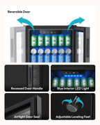 EUHOMY 130 Can Mini Fridge, Beverage Refrigerator with Glass Door, Black