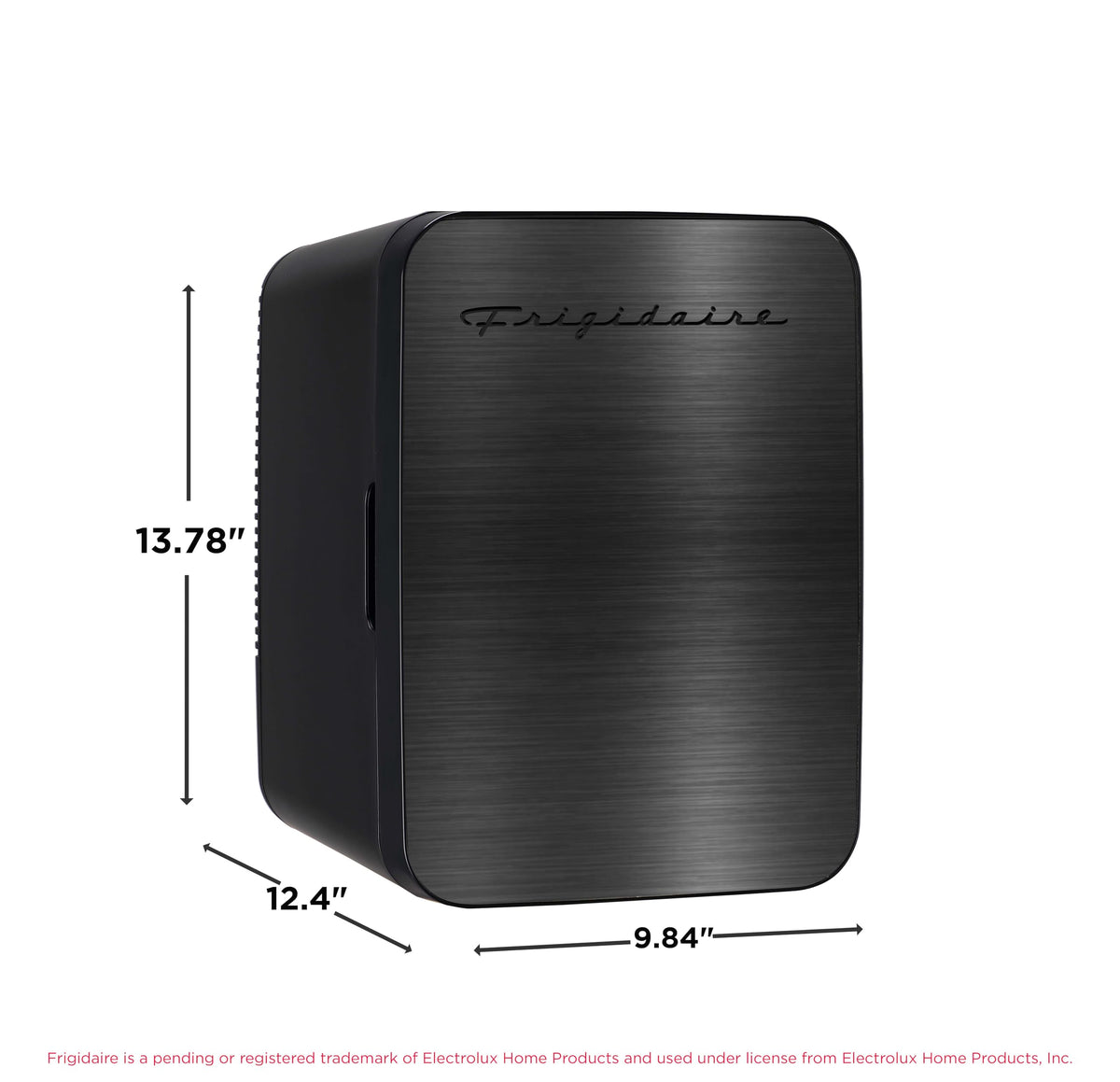 Frigidaire Mini Personal Fridge Cooler, Countertop, Holds Up to 10L/15 Cans, Brushed Black Stainless Rugged Design, Portable for Skincare, Makeup