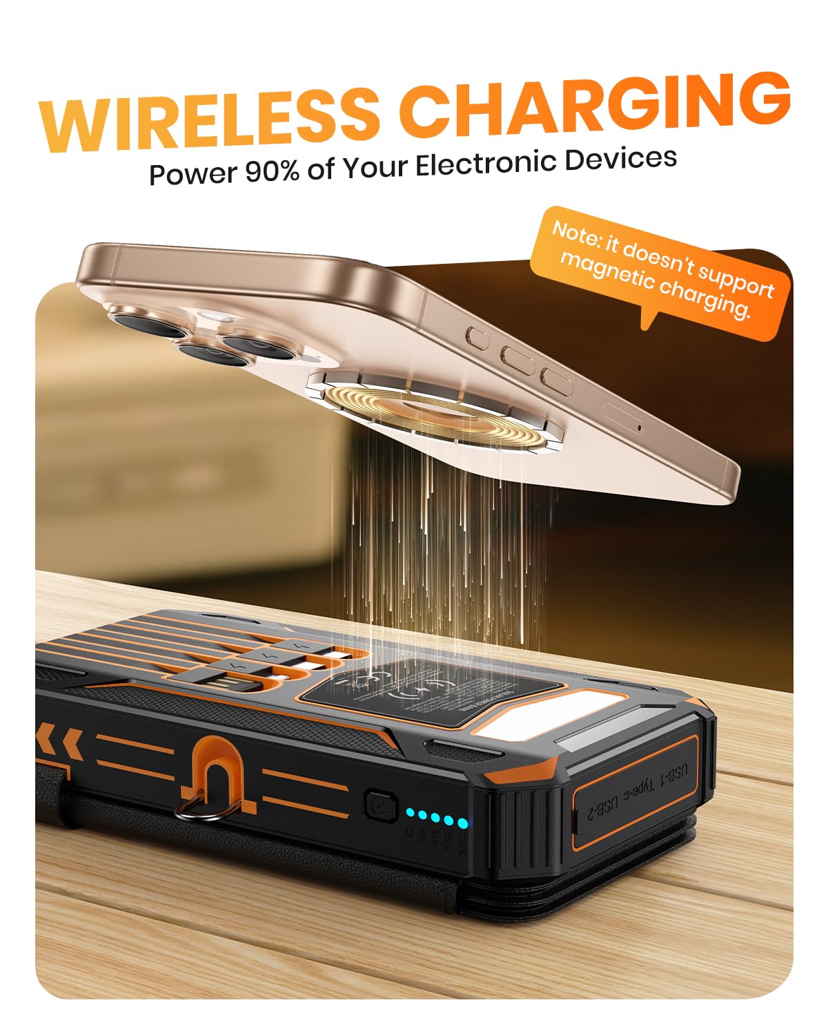 Solar Power Bank 48000mAh Wireless Portable Charger with 4 Cables