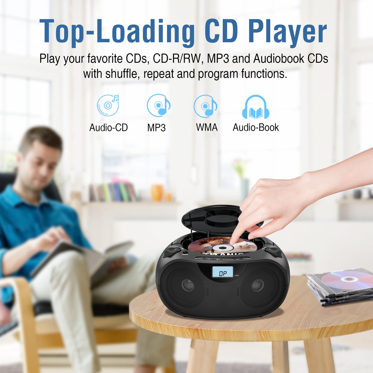 Portable CD Player Boombox with Bluetooth, AM/FM Radio & USB