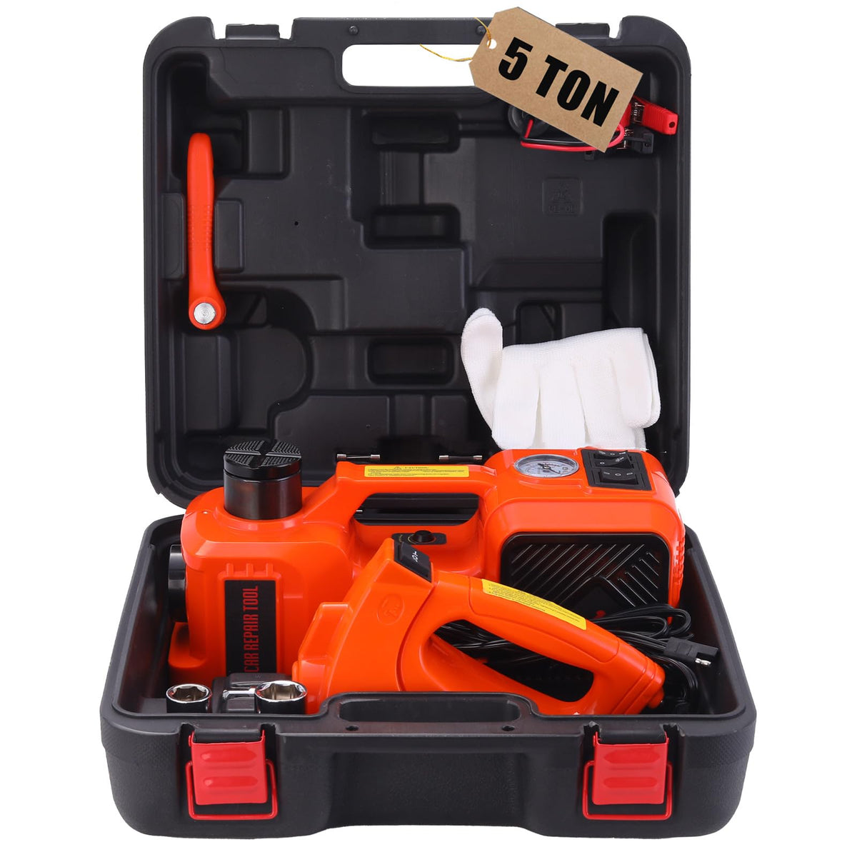Electric Car Jack Kit 5T Hydraulic Impact Wrench Tire Inflator Pump
