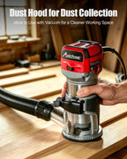 AVID POWER 6.5 Amp 1.25 HP Compact Router Tools for Woodworking, Fixed Base Wood Router with Trim Router Bits, 6 Variable Speeds, Edge Guide, Roller