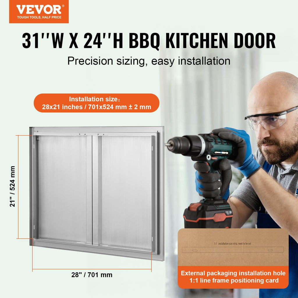 VEVOR BBQ Access Door 31" W x 24" H Double Outdoor Kitchen Vertical Door