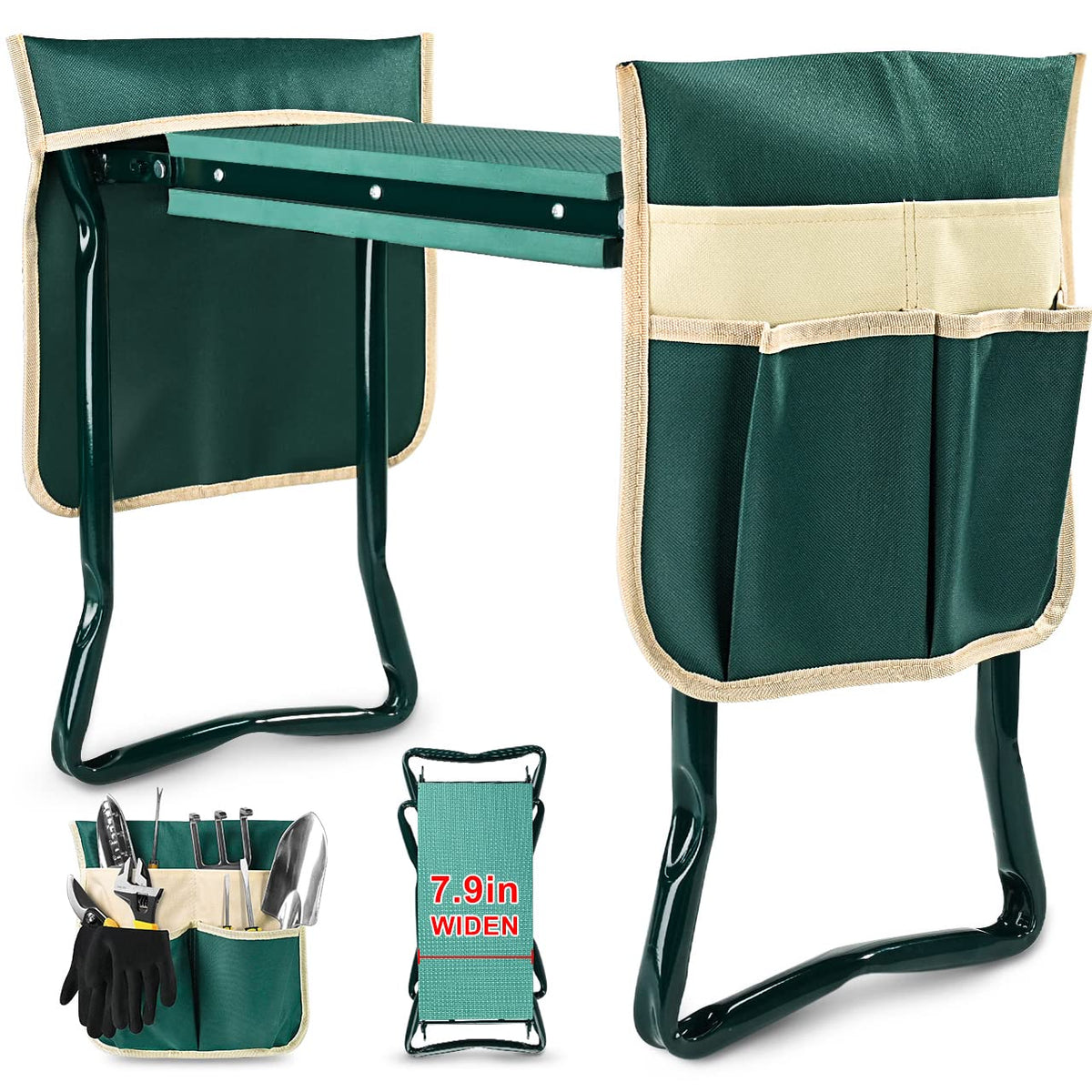 KVR Upgraded Garden Kneeler and Seat with Thicken & Widen Soft Kneeling Pad,Heavy Duty Foldable Gardener Stool with 2 Tool Pouches,Gardening Gifts