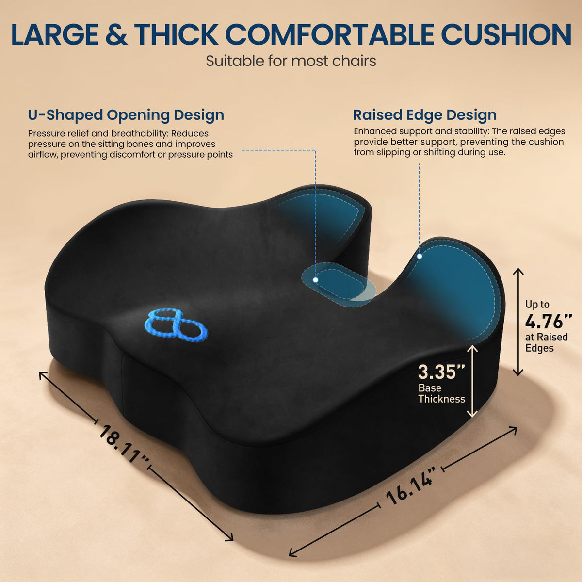 BlissTrends Memory Foam Seat Cushion for Car Seat & Office Chair, Black