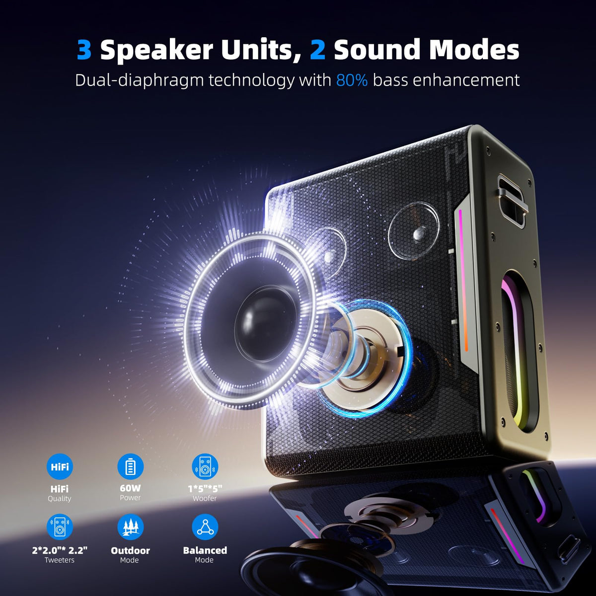 Portable Karaoke Machine, with 2 Wireless Microphones & LED Party Lights