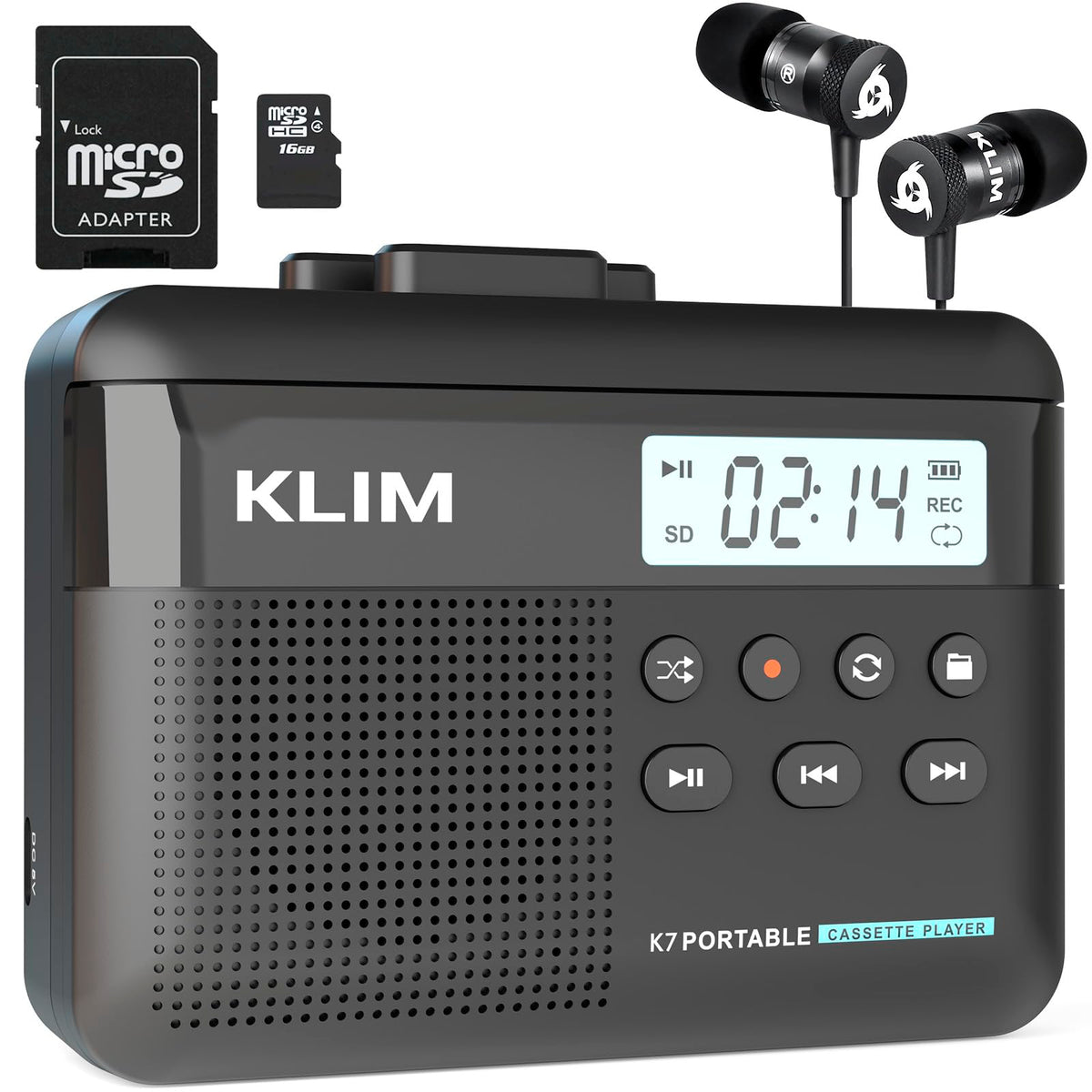 K7 Cassette Player, Converts Tapes to MP3, Built-in Microphone, 16GB Card