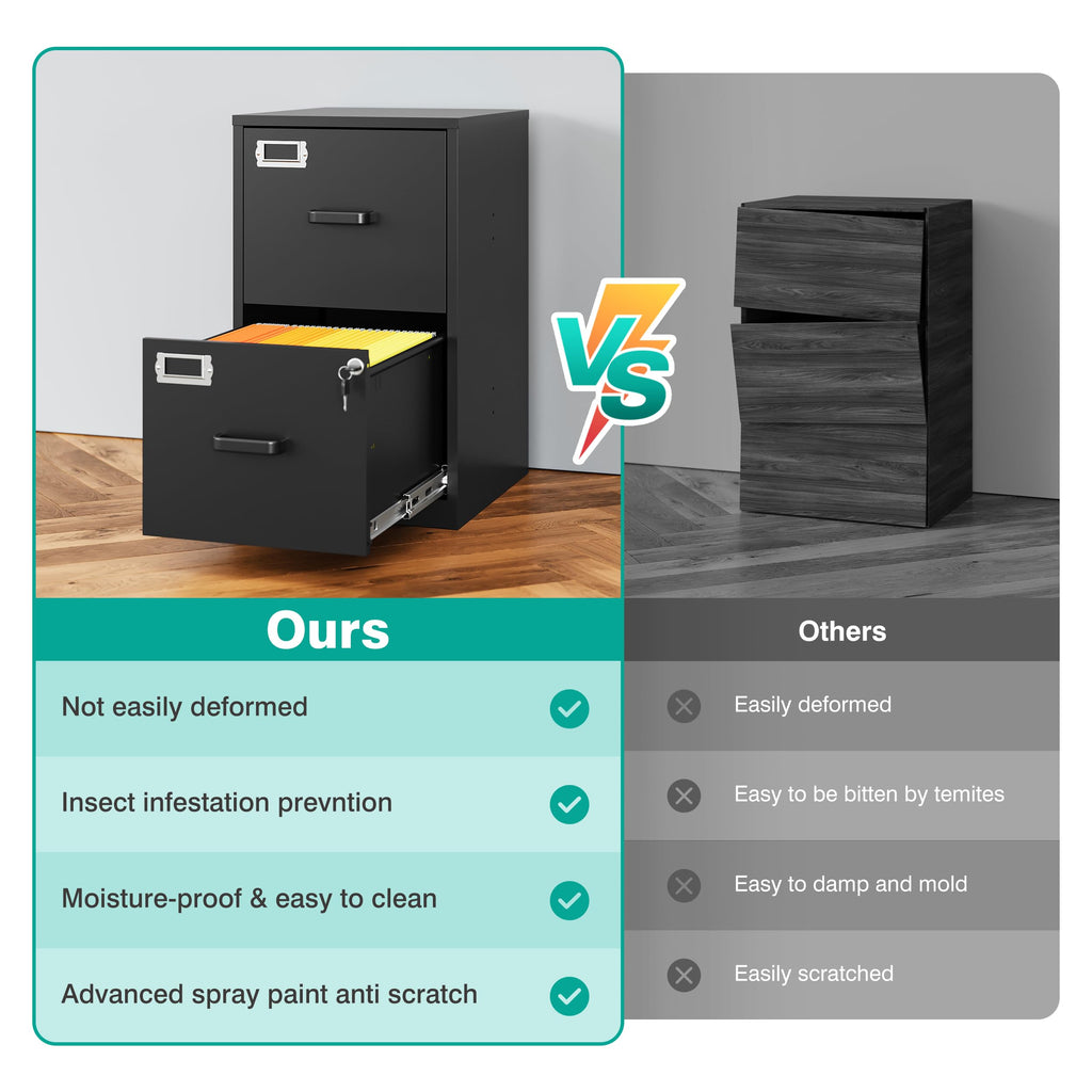 2 Drawer File Cabinet with Lock,Narrow Vertical Filing Cabinet,Under Desk File Cabinets,Black Metal File Cabinets for Home Office,Fit Letter/A4/Legal