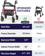 HOMLAND Foldable Rollator Walker for Seniors with Seat, 16" Extra-Wide Seat