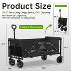 34" Extra Long Collapsible Wagon Cart, 360LBS Capacity, Black