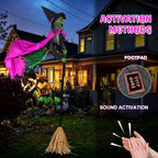 Halloween Decorations Outdoor – 10.5FT Animated Hovering Witch Animatronics with Sound & Footpad Activation – Spooky Flying Witch on Broom Decor for