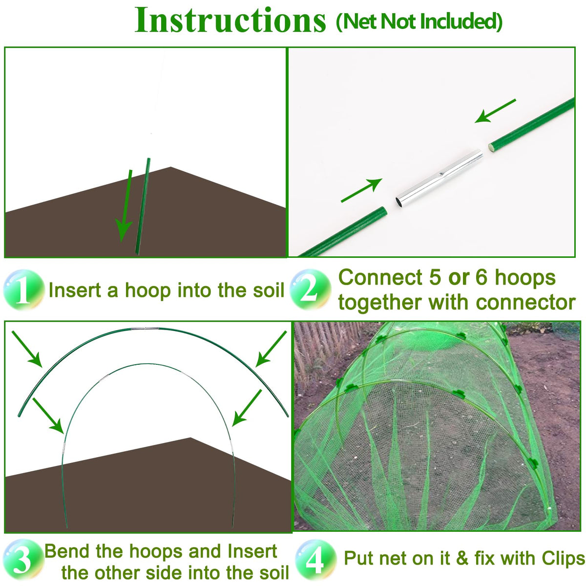 60Pcs Greenhouse Hoops Grow Tunnel Wide, 8FT Rust-Free Fiberglass Support Garden Hoops Kit for Raised Beds Plant Cloth Row Cover Netting-DIY Plant