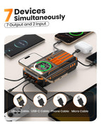 Solar Power Bank 48000mAh Wireless Portable Charger with 4 Cables