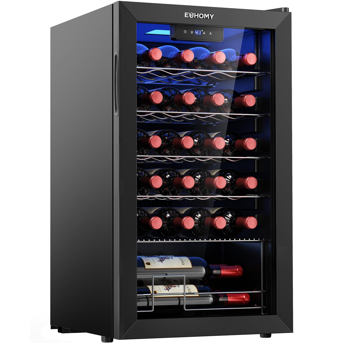 EUHOMY 25 bottle Wine Cooler Refrigerator, Wine Fridge Glass Door, Black