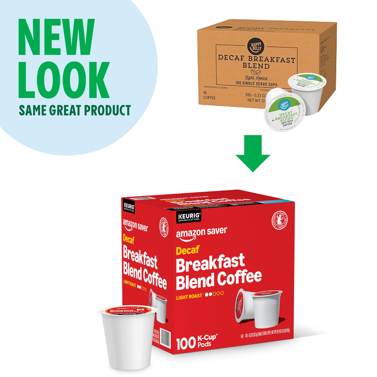 Saver, Decaf Breakfast Blend Coffee Single Serve Cups, Light Roast, 29.9 Oz, 100 Ct (Previously Happy Belly)