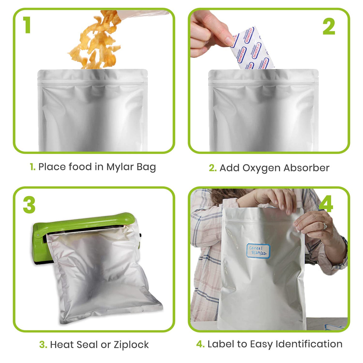 10pcs 5 Gallon Mylar Bags for Food Storage - 10 Mil Thick - Extra large bags 5 Gallon with Oxygen Absorbers 2500cc - Zipper Resealable Milar Bags