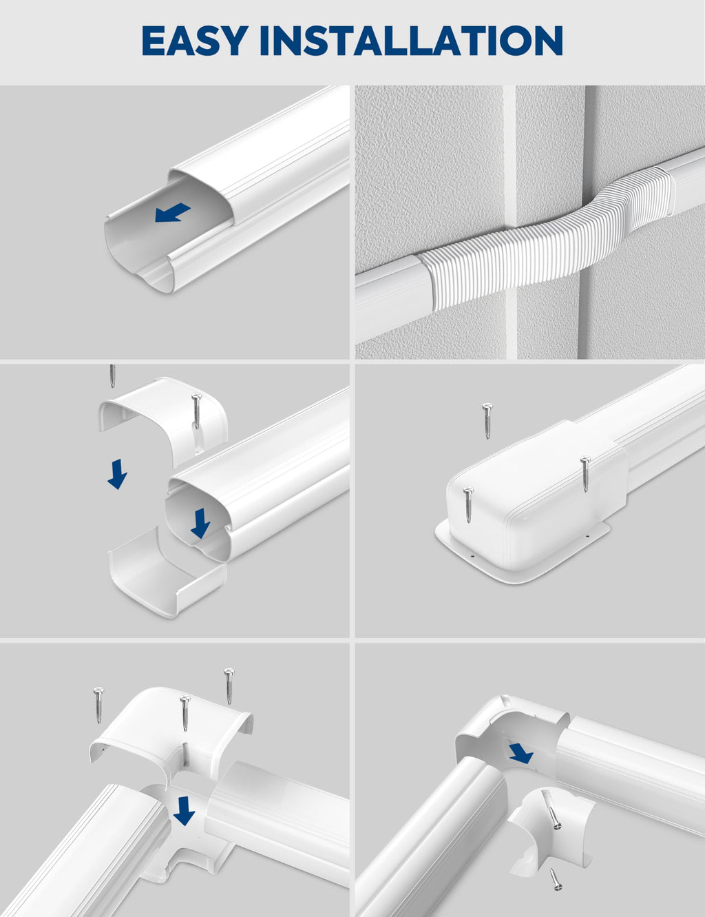 3" 13Ft Mini Split Line Set Cover, Decorative Line Hide Kit, White