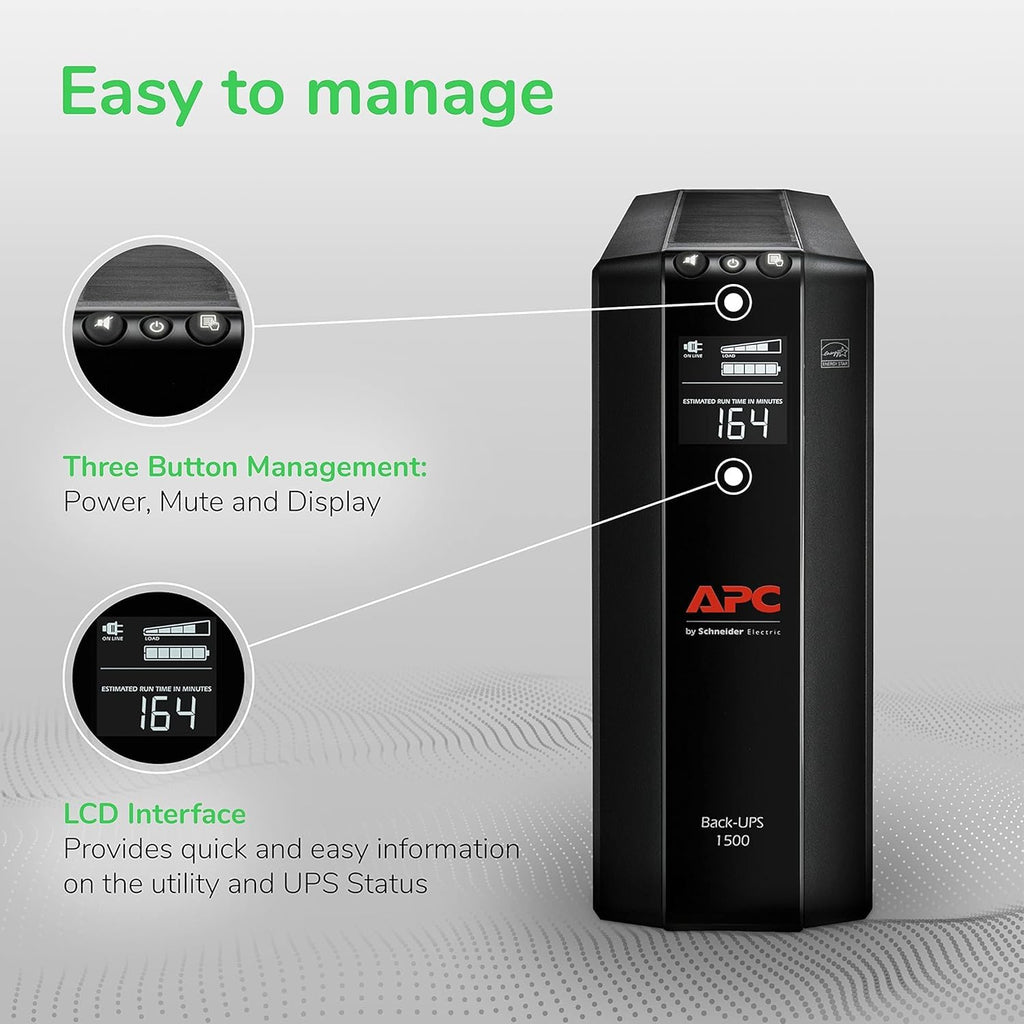 APC BX1500M UPS Battery Backup & Surge Protector for Computers, Electronics