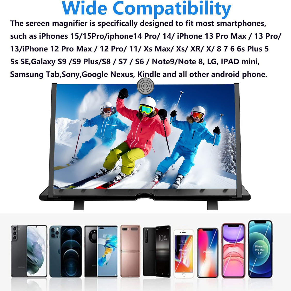 20" Screen Magnifier – 3D HD Cell Phone Magnifing Screen Enlarger Projector for Movies Videos and Gaming – Foldable Phone Stand Holder with Screen