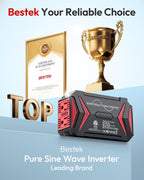 BESTEK Pure Sine Wave Power Inverter, 300W DC 12-17V to 110V AC Car Adapter