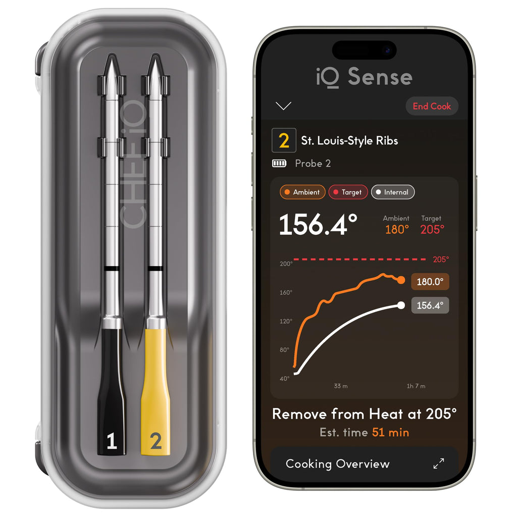 CHEF iQ Sense | Smart Wireless Meat Thermometer | 2 Ultra-Thin Probes | WiFi Unlimited Range | 1000°F Heat Safe | 5 Sensors | BBQ, Grill, Oven