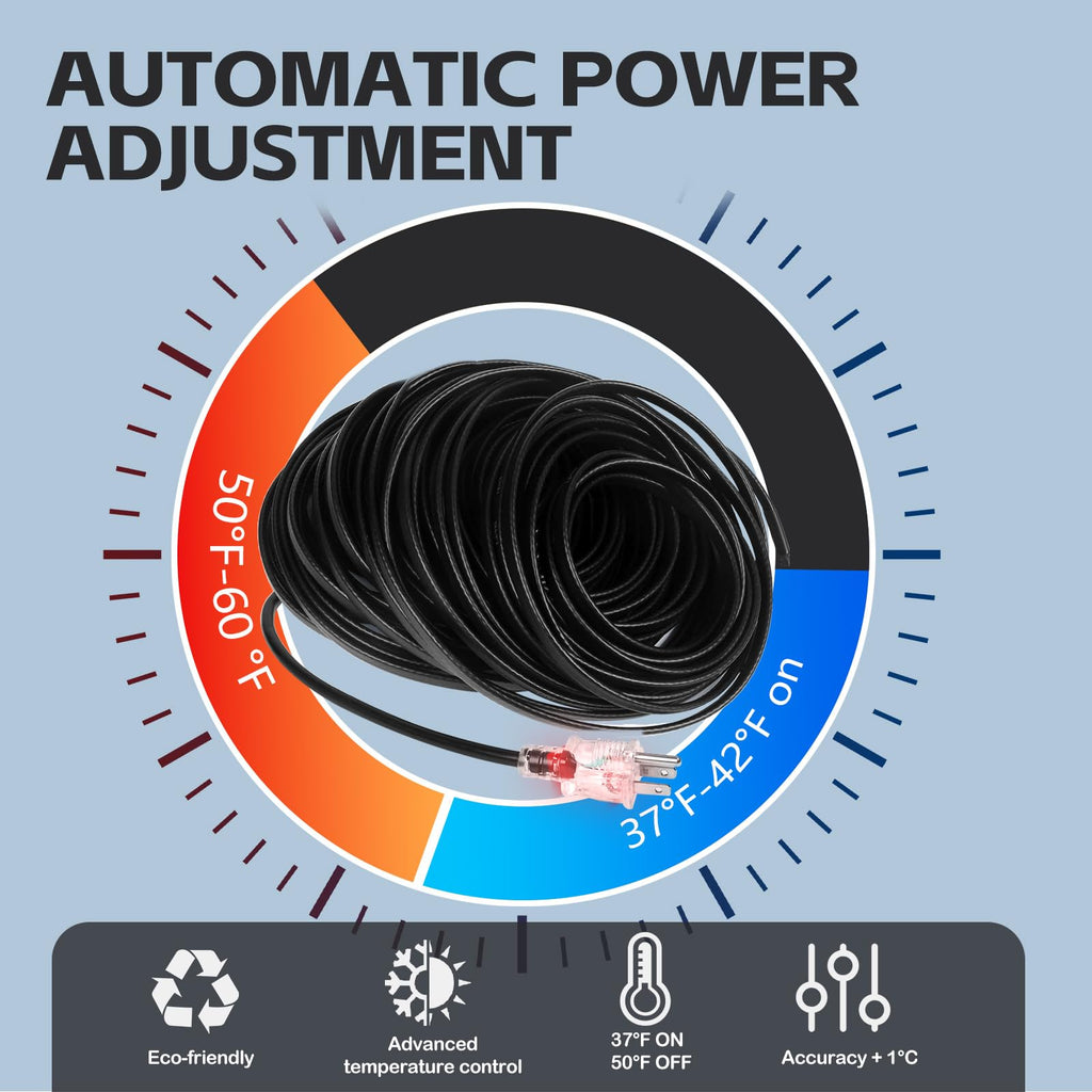 50FT（3FT-200FT） Pipe Heating Cable for Pipe Freeze Protection